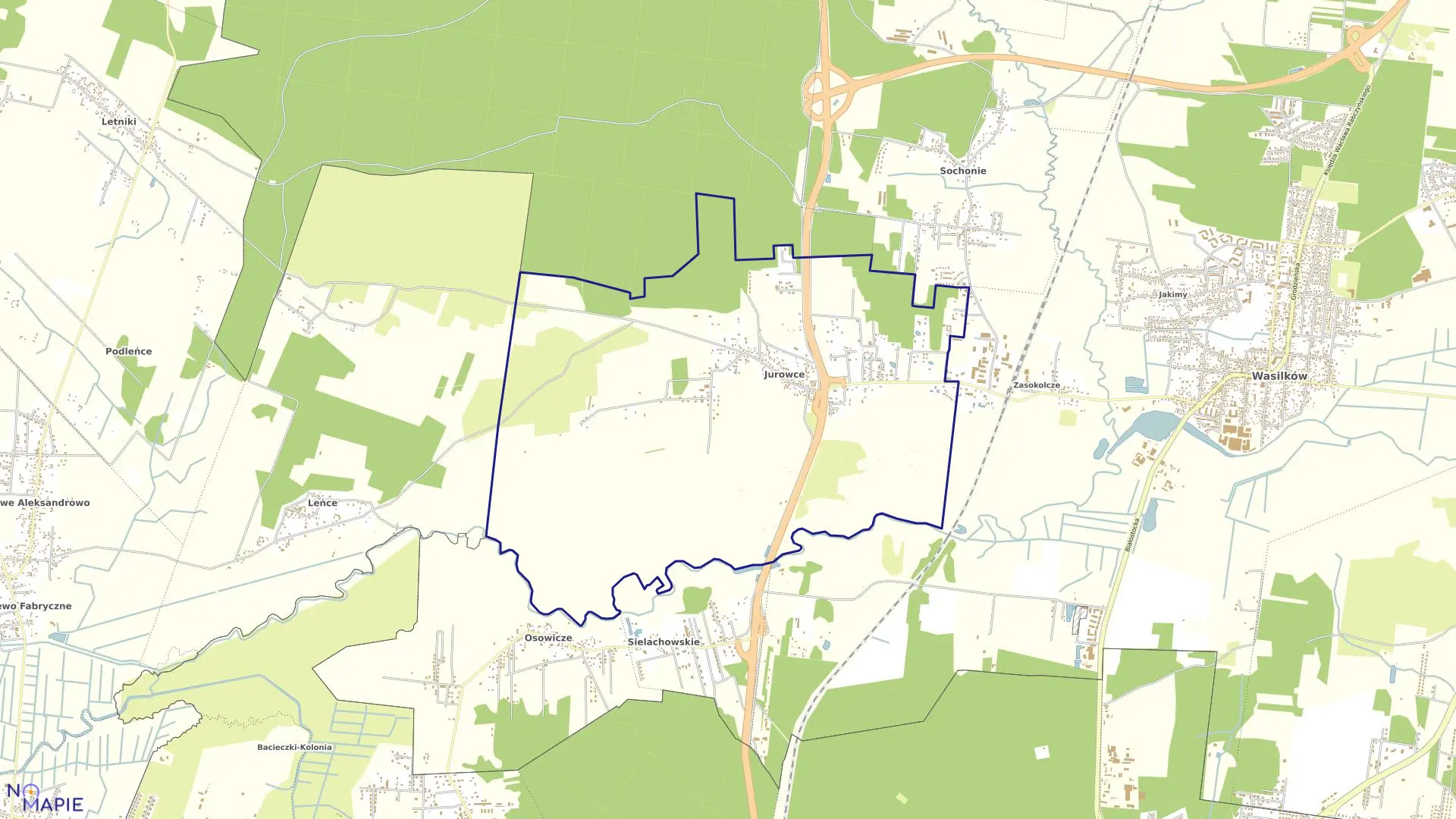 Mapa obrębu JUROWCE w gminie Wasilków