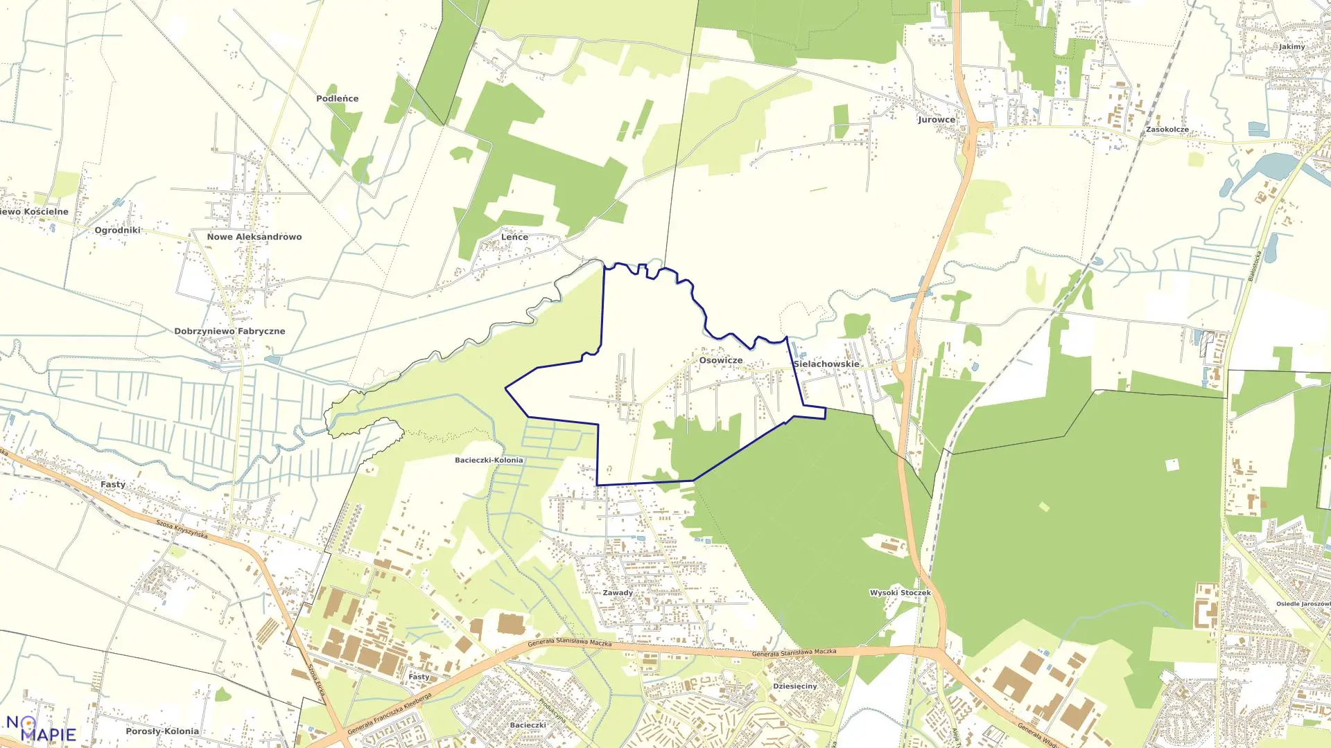 Mapa obrębu OSOWICZE w gminie Wasilków