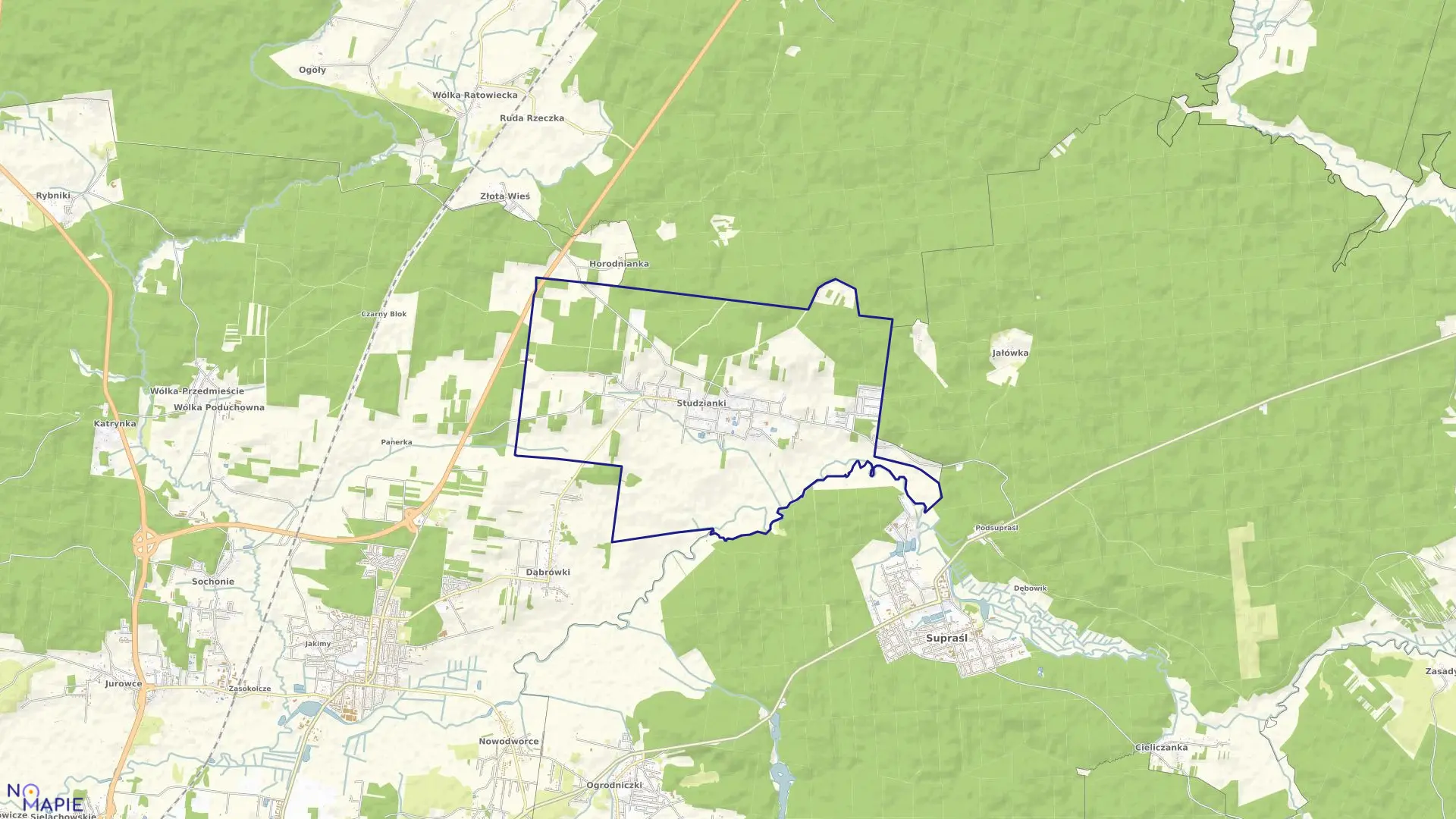 Mapa obrębu STUDZIANKI w gminie Wasilków